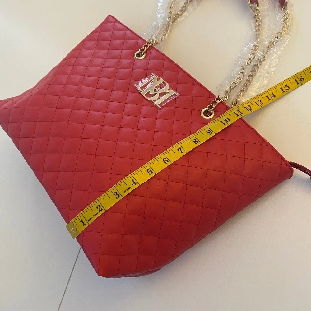 Badgley Mischka Red Quilted Chain Strap Tote Bag O/S